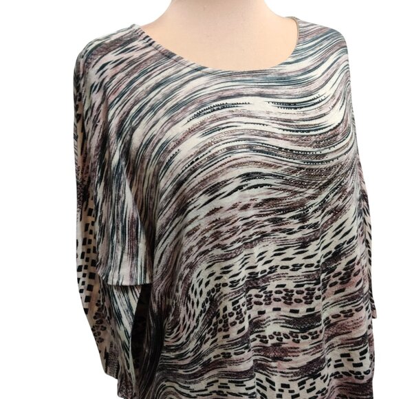 CJ Banks Plus Size 1X Abstract Beaded Tunic Top Batwing Sleeve Stretch Blouse - Picture 2 of 11